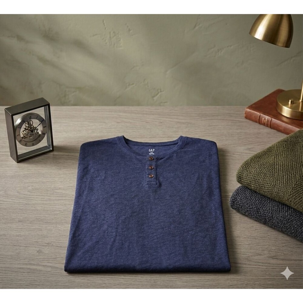 GAP Men’s XXL Lived‑In Henley Shirt Navy Blue Short Sleeve Soft Casual Tee Top